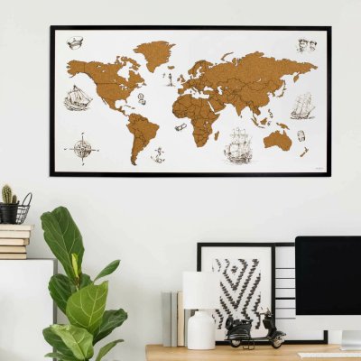 Korková, zapichovací mapa světa na stěnu - i s gravírováním – Zboží Mobilmania