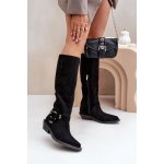 Zazoo Semišové Kozačky Kovbojky Na Nízkém Podpatku S Dekorací 3656 černé 5905677338850 – Hledejceny.cz