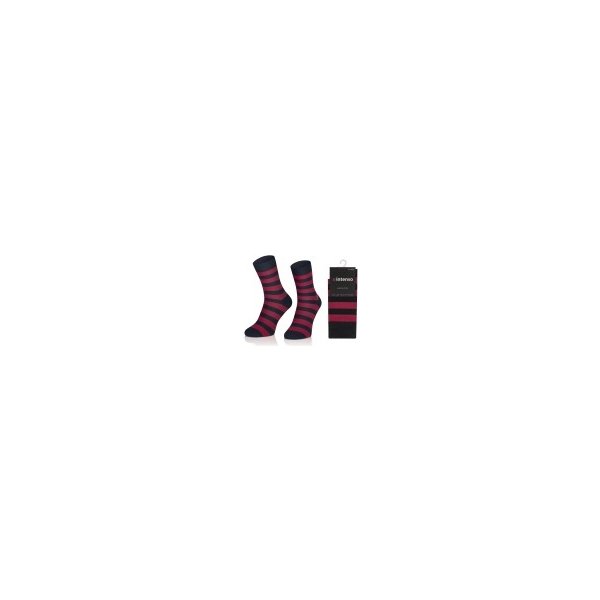  Intenso elegantní pánské vysoké ponožky Vzor 15 Pruhy černo-červené