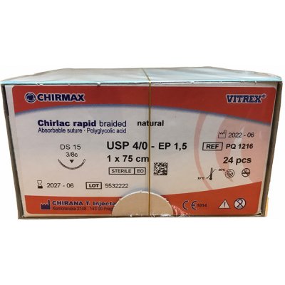 Chirlac rapid braided natural 4/0 (EP1,5), 1 x 75 cm, DS15, 24 ks v balení – Sleviste.cz