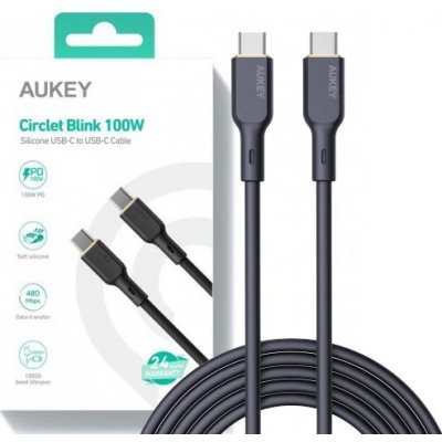 Aukey CB-SCC102 USB-C Type-C Power Delivery PD 100W 5A, 1,8m, černý
