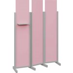 Atmosfere LINE 319 dřevěný 3-dílný paraván mobilní výška 1900 mm rám šedá výplň pastelově růžová polička – Sleviste.cz