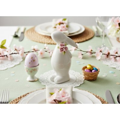 Velikonoční figurka RABBIT keramický zajíc s květinami 9,8x7x18,6 cm – Zboží Mobilmania