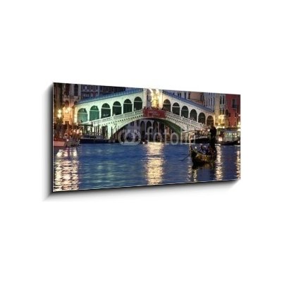 Obraz 1D panorama - 120 x 50 cm - Le pont du rialto et gondole de nuit venice rialto grand kanál – Zboží Mobilmania