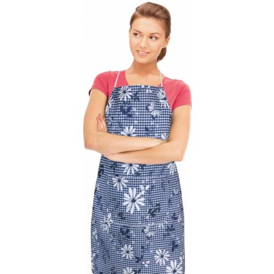 Brotex zástěra modrá kostička s květem – Zboží Dáma