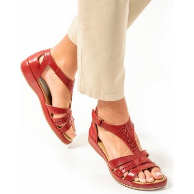 Blancheporte Kožené sandály na suchý zip extra široké červená