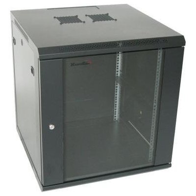 XtendLan WS-18U-66-BL-U-P Rozvaděč, 19", na stěnu, jednodílný, výška 18U, 600 x 600, skleněné dveře, kouřové sklo, rozložený, nosnost 60kg, černý WS-18U-66-BL-U-P – Zboží Živě