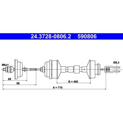 Tažné lanko, ovládání spojky ATE 24.3728-0806.2 (24372808062)