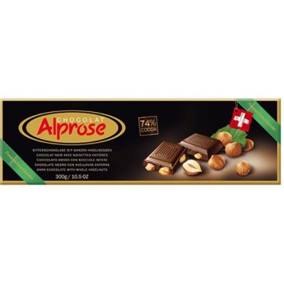 Alprose hořká 74% s celými lískovými ořechy 300 g