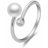 Prsteny Beneto otevřený stříbrný s pravou perlou a zirkonem AGG469P