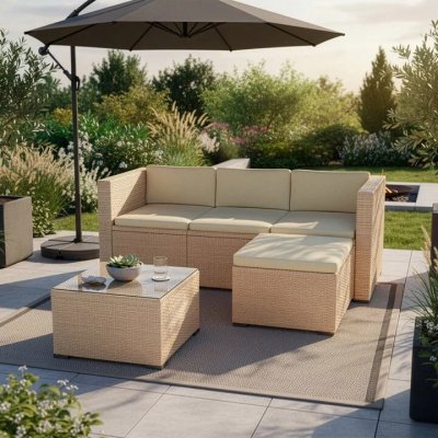 FurniGO Zahradní ratanový set Punta Cana M krémový/pískové podušky – Hledejceny.cz