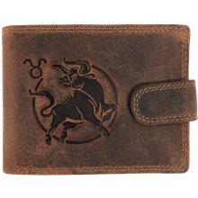 WILD Pánská kožená peněženka s přeskou s obrázky znamení BÝK hnědá