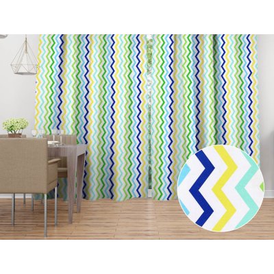 Biante Bavlněný závěs Sandra SA-378 Zeleno-modro-žluté cik-cak proužky 150x210 cm – Hledejceny.cz