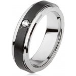 Šperky eshop Wolframový prsten stříbrné černý keramický pás zirkon AB33.13 – Sleviste.cz