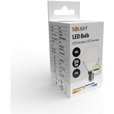 Solight LED žárovka , miniglobe, 6W, E14, 4000K, 510lm, bílé provedení