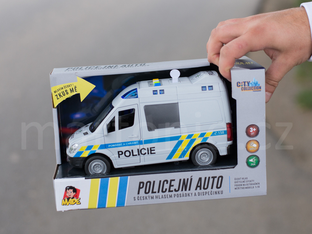 MaDe Auto policejní dodávka na setrvačník s reálným hlasem posádky 21 cm