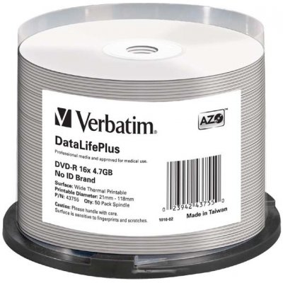 Verbatim DVD-R 4,7GB 16x, AZO, printable, cakebox, 50ks (43755)