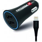 SWISSTEN napájecí adaptér 2× USB + Lightning kabel Napájecí adaptér, do auta, 12W, 2× USB, vstup 12–24V, výstup max. 2,4A, černý + Lightning kabel 20110910 – Zboží Živě