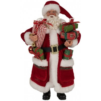 Vánoční dekorace taťka Santa Claus v kožichu s dárky - 16*10*27 cm - Clayre & Eef – Zboží Dáma