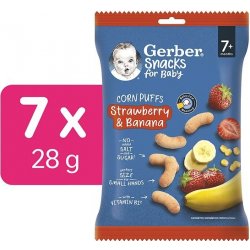 Gerber Snacks kukuřičné křupky jahoda a banán 7× 28 g