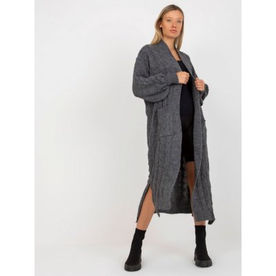 Dlouhý pletený kabátek s copánky Rue Paris tmavě šedý – Zboží Mobilmania