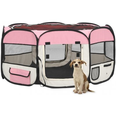 zahrada-XL Skládací ohrádka pro psy s taškou růžová 145 x 145 x 61 cm