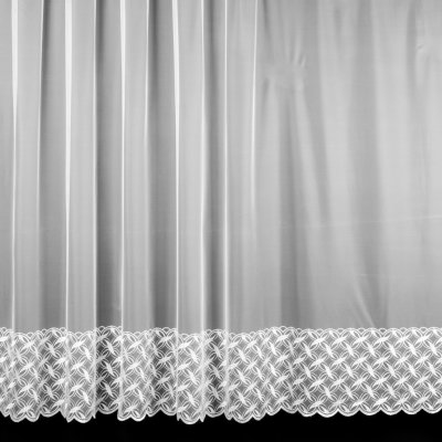 Rand Žakárová záclona 12501, vyšívané ornamenty, bílá, s bordurou, výška 275cm (v metráži) – Zboží Mobilmania