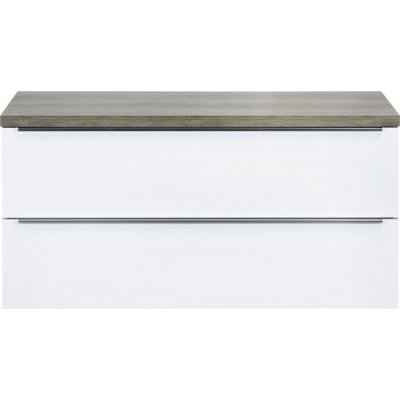 Koupelnová skříňka pod umyvadlo Pulse 120 cm 2 zásuvky bílá lesklá s umyvadlovou deskou dub Nebraska – Zboží Mobilmania