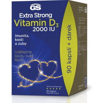 GS Extra Strong vitamin D3 2000 IU 90 kapslí DÁRKOVÉ balení 2022