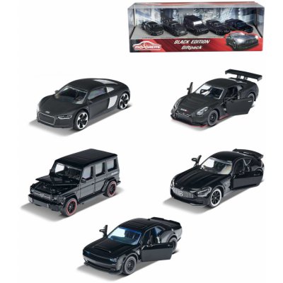 Majorette Black Edition sada 5 černých kovových autíček – Zboží Mobilmania