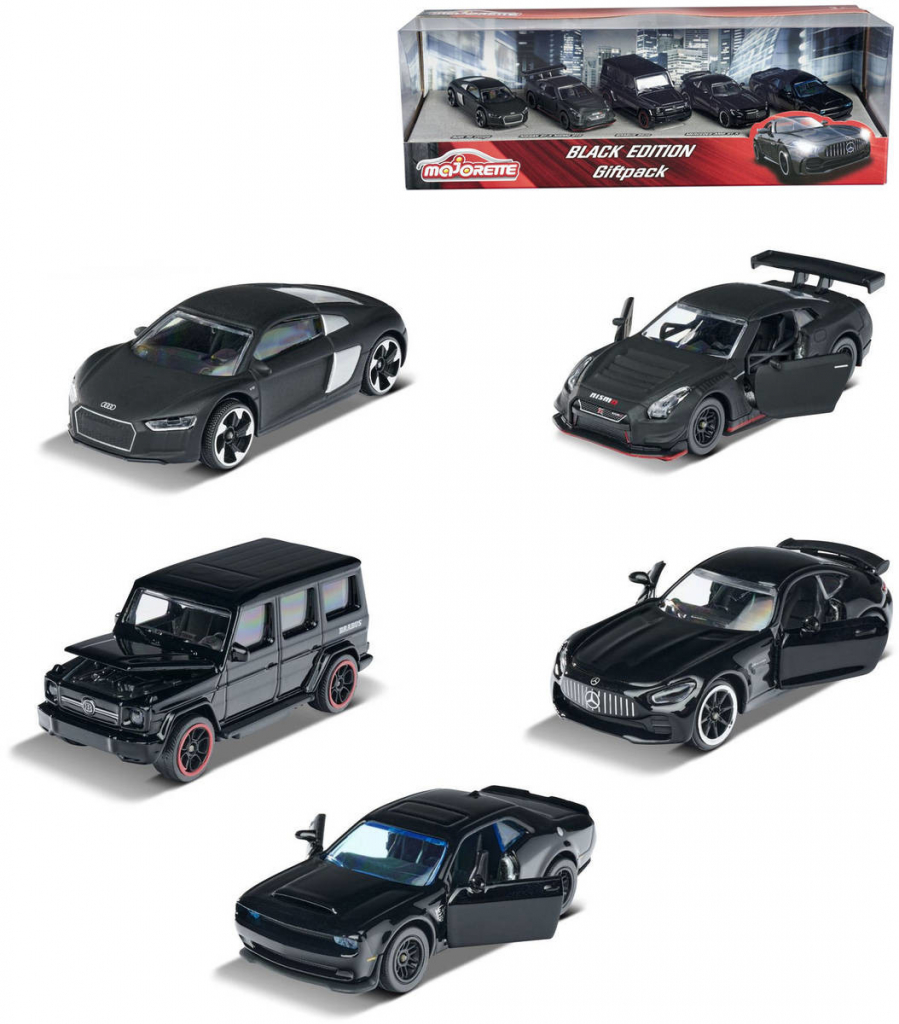 Majorette Black Edition sada 5 černých kovových autíček