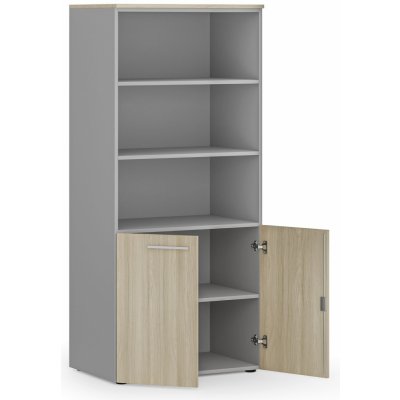 Primo Kombinovaná kancelářská skříň GRAY, nízké dveře, 1781 x 800 x 500 mm, šedá/dub přírodní – Zboží Mobilmania