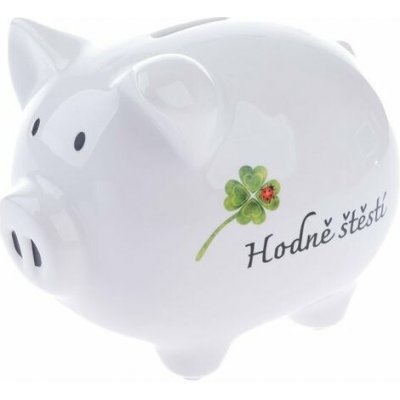 Pokladnička ker. prasátko Hodně štěstí bílé 15x12x12 cm – Sleviste.cz