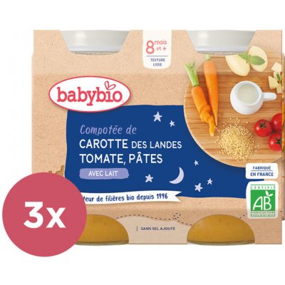 Babybio Večerní menu mrkev a rajčata s těstovinami 3 x 2 x 200 g – Hledejceny.cz