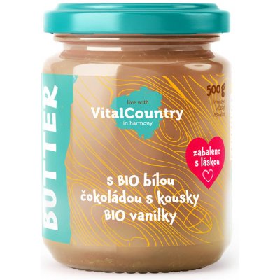 Vital Country Arašídové máslo s BIO bílou čokoladou a kousky právé vanilky 500 g