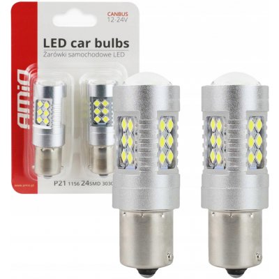 LED AMIO CANBUS 24SMD 3030 1156 (P21W) Bílá 12V / 24V, sada 2 ks. | Zboží Auto