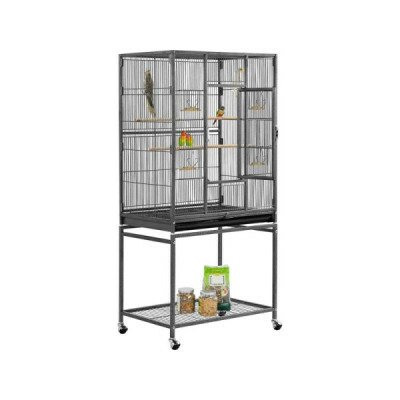 Yaheetech Ptačí klec 592056 black se stojanem s kolečky a policí černá 61 x 43 x 136 cm B – Zboží Dáma