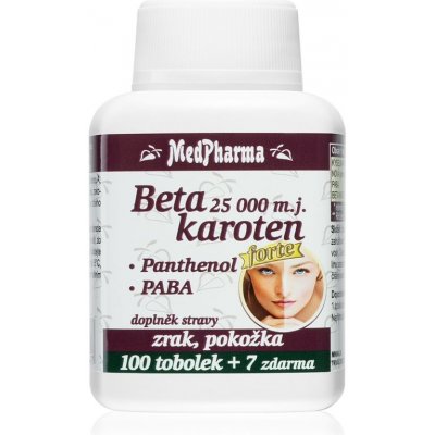 MedPharma Beta karoten 25 000 m.j. +Panthenol+PABA tobolky k udržování normálního stavu vlasů, pokožky a sliznic 107 cps