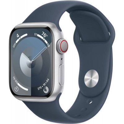 Apple Watch Series 9, GPS + Cellular, 41mm Pouzdro ze stříbrného hliníku, sportovní řemínek M/L
