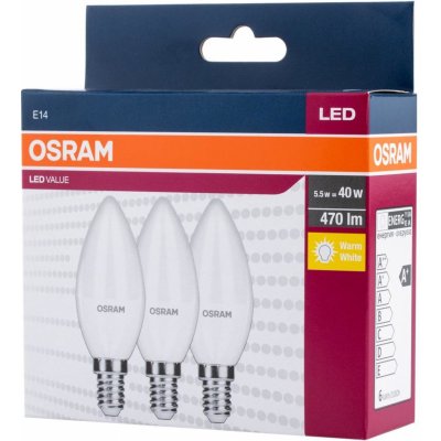 OSRAM Value 3PAK LED žárovka LED E14 B35 4,9W = 40W 470lm 2700K Teplá bílá – Zboží Živě