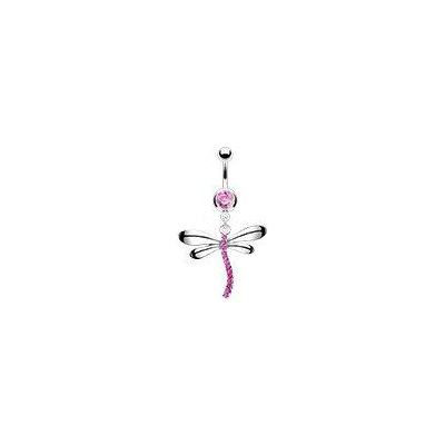 Šperky4U piercing do pupíku vážka s růžovými zirkony WP01201-P – Zboží Mobilmania