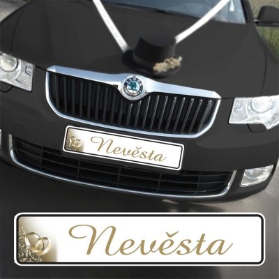 Svatební SPZ s textem - Zlaté prsteny - nevěsta (1 ks) – Zboží Dáma