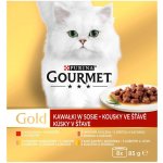 Gourmet Gold hovězí krůta s kachnou losos s kuřetem kuře s játry ve šťávě 8 x 85 g – Hledejceny.cz