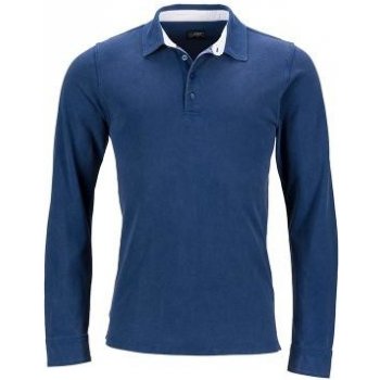 James & Nicholson Pánská polokošile Polo Longs-Sleeved modrá námořní bílá/světle modrá