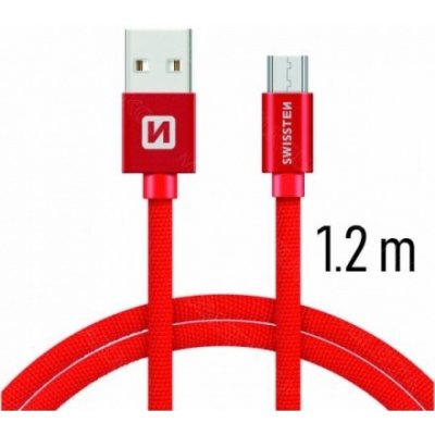 Swissten 71522206 USB 2.0, zástrčka A - zástrčka micro B, opletený, 1,2m, červený – Zbozi.Blesk.cz