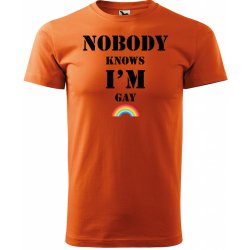 Sablio tričko s potiskem Nobody knows I am gay oranžové