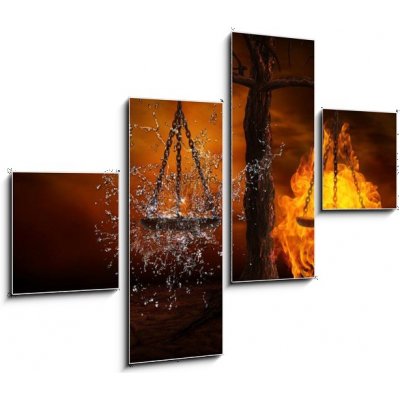 Obraz 4D čtyřdílný - 120 x 90 cm - Balance between fire and water Rovnováha mezi ohněm a vodou – Zboží Mobilmania