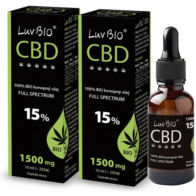 LuvBIO CBD 15 % BIO konopný olej 10 ml – Sleviste.cz