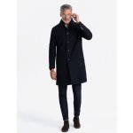 Ombre Men's long single-breasted coat with collar and undercoat navy blue černá – Zboží Dáma