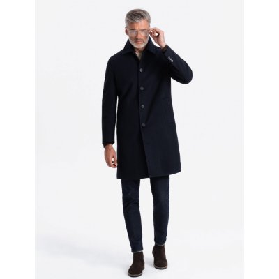 Ombre Men's long single-breasted coat with collar and undercoat navy blue černá – Zboží Dáma